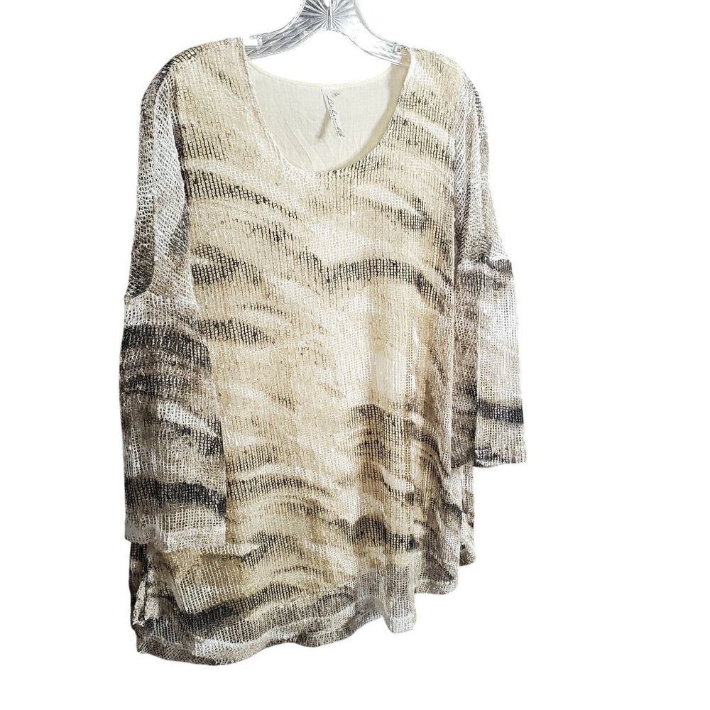 LuLu B Size XL Tunic Top Animal Print Mesh Stripe Sequin Lightweight Resort